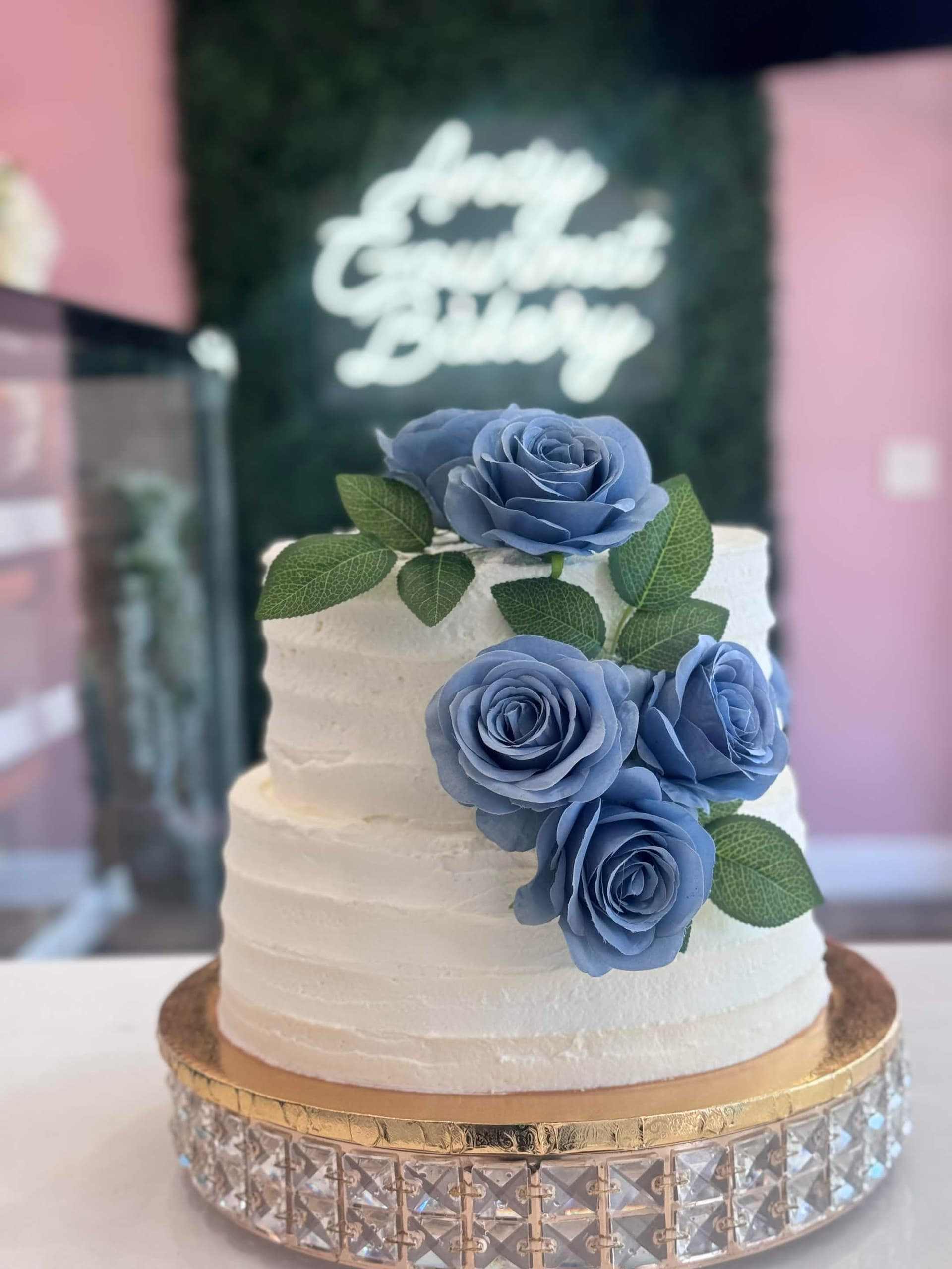 Custom blue rose cake